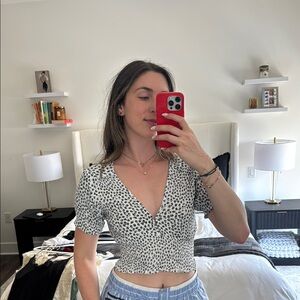 Floral V-Neck Faithful The Brand Crop Top